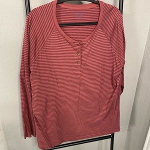 L.L. Bean Striped Henley - Red/Navy, XL
